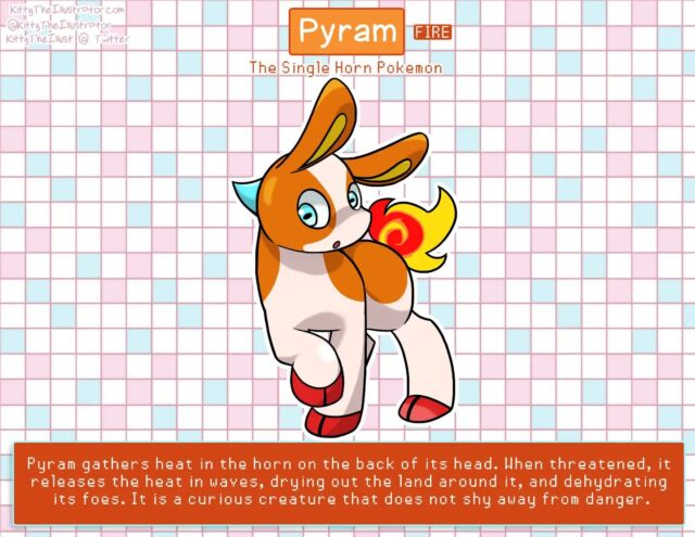 Everyone please meet Pyram! The second of my fakemon starters. 

I will be leaving his inspirations for the end of his evolution line.

#fakemondesigns #fakemon #fakemonreveal #pokemonart #pokemonscarletandviolet #pokemon #pokemonscarletviolet